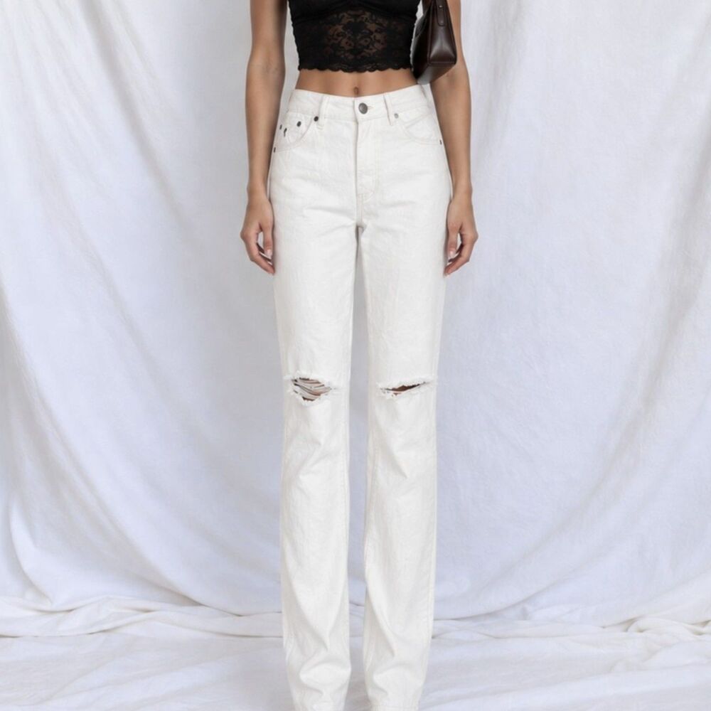 Res Denim Off White Distressed Destroyed Ripped Knees Skinny Jeans Size 24/S
